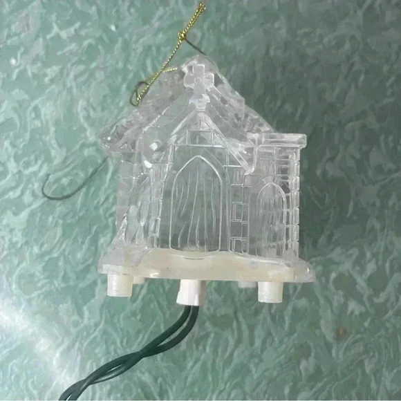 Set Of 4 Lighted Acrylic Light Up 4.5" Christmas Ornament Clear Ice Cube - Picture 2 of 7